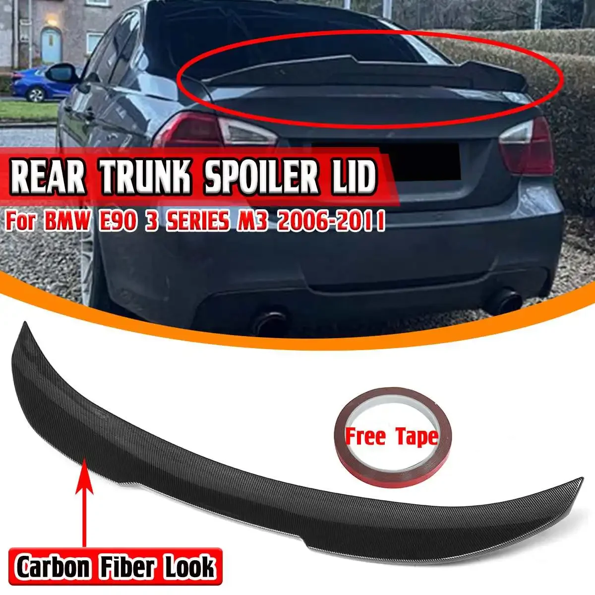 

PSM Style Car Rear Trunk Boot Lip Spoiler Wing Lip Rear Wing Spoiler For BMW E90 3 SERIES M3 2006-2011 Rear Roof Lip Spoiler