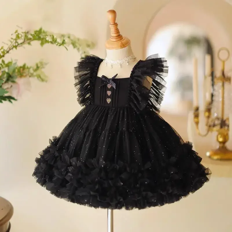 Children\'s Piano Host Performance Black Evening Gown Wedding Birthday Party Flower Girl Dress A4293 Vestidos Bridesmaid Dresses
