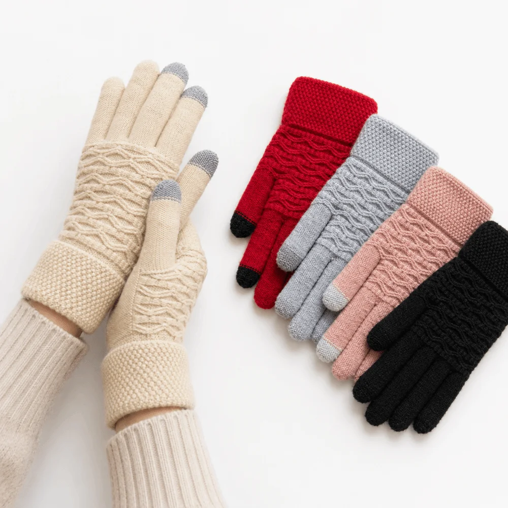 Double Layer Knitted Gloves Lamb Velvet Thickened Driving Gloves Lamb Velvet Lining Ski Riding Gloves Warm Gloves Winter Outdoor