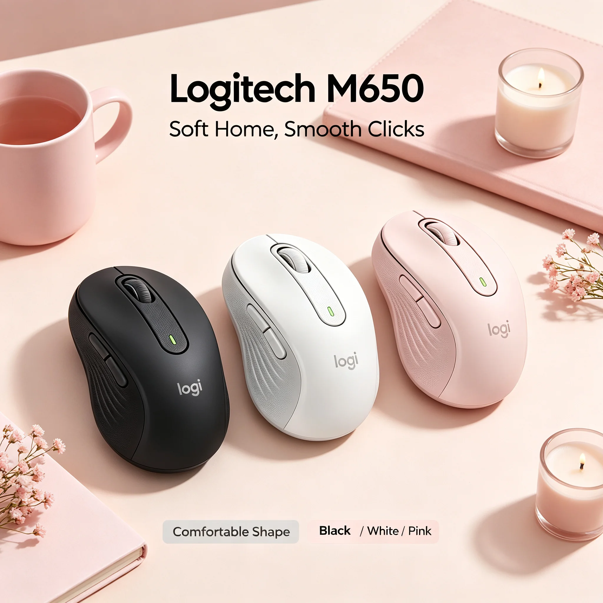 Logitech M650 Wireless Ergonomic Mouse Silent Click Bluetooth Mice Long Battery For Notebook PC Laptop