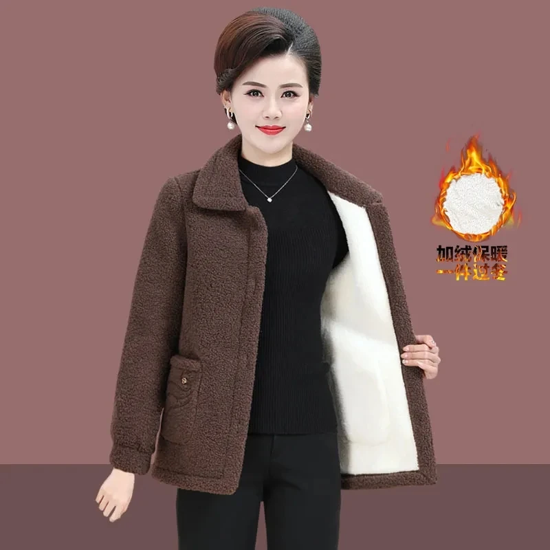 Women Autumn/winter Jacket Imitation Lamb Wool Coat New Thick Warm Granular Velvet Jacket Female Outerwear Mother Clothes