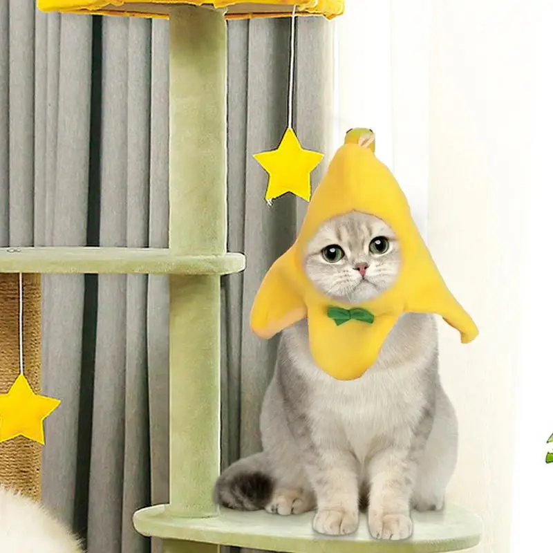 Adorable Cat Costume Banana Hat Pet Headwear Hood Cat Caps Funny Cosplay Prop, Halloween Apparel for Small Dogs, Kitten, Cats