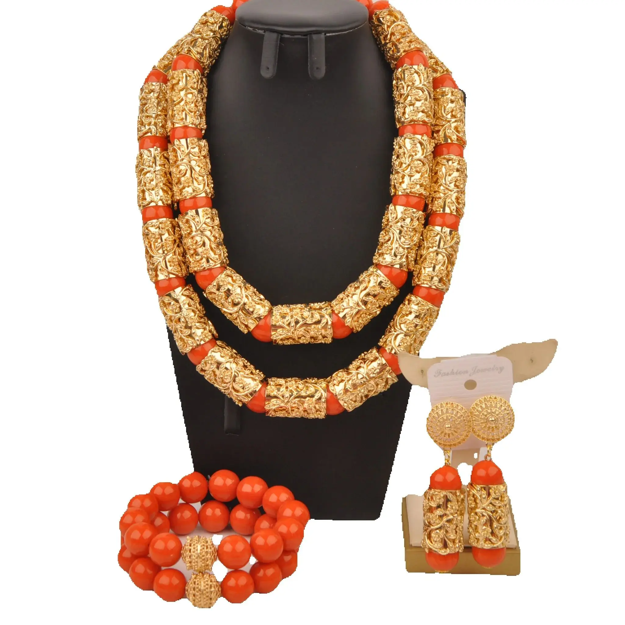 Beaded Necklace Sets, Orange Artificial Coral Jewelry