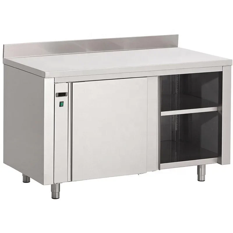 Kitchen cupboard stainless steel work table with sliding door