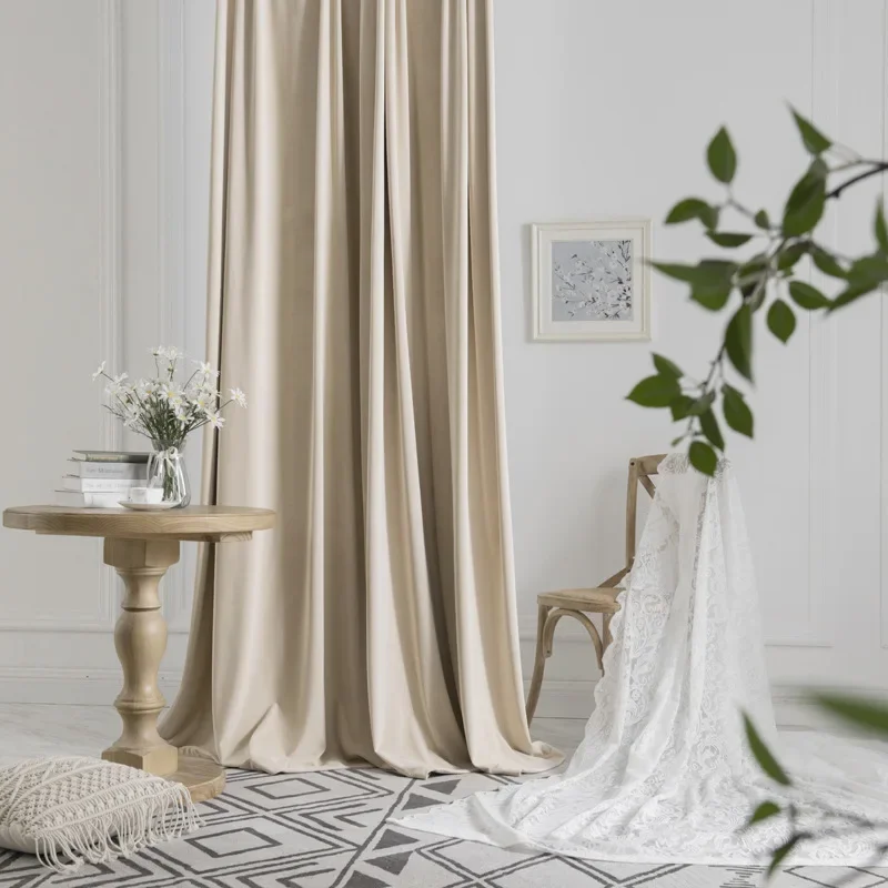 Bedroom and Living Room Light Luxury Cream Colored Matte Velvet Curtain Velvet Fabric Finished Product Curtains for Living Room