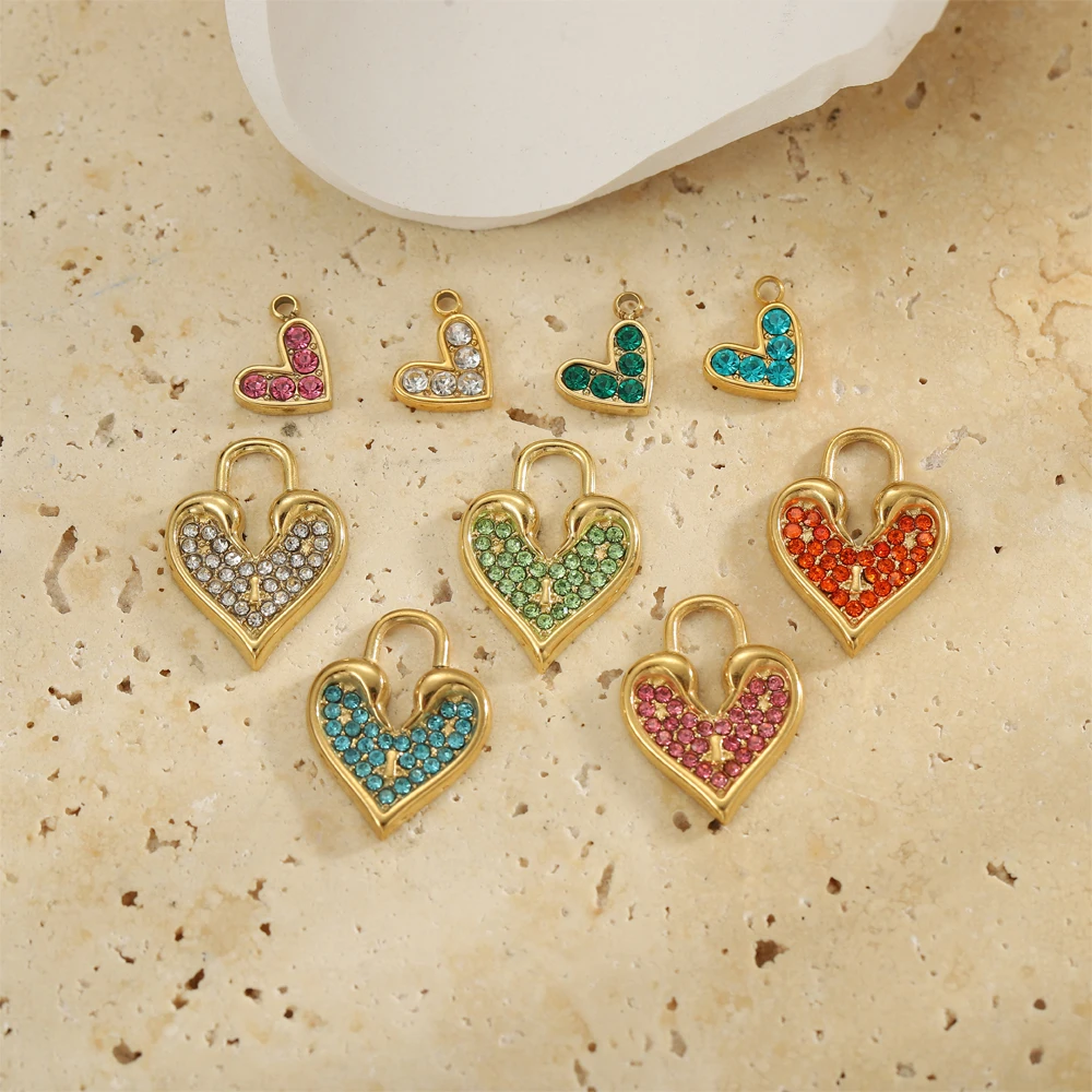 

CARLIDANA Gold Plated Diy Jewelry Bracelet Ring Accessory Micro Inlaid Color Zirconium Love Shaped Fashion Women Pendant