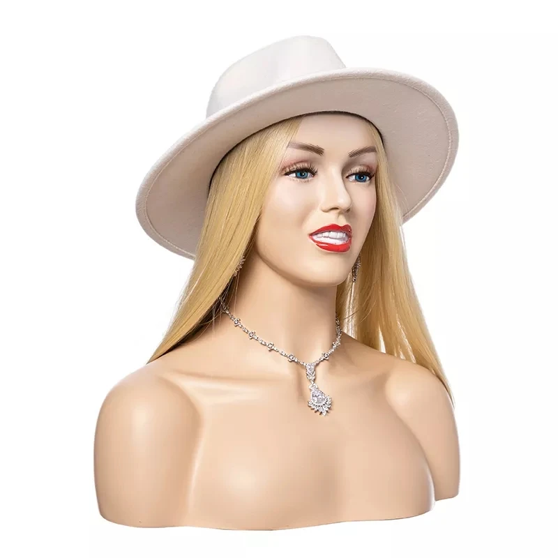 H12 Female Mannequin Head with Shoulder for Hat Display Manikin Head with Shoulder for Wig Jewelry Makeup Display