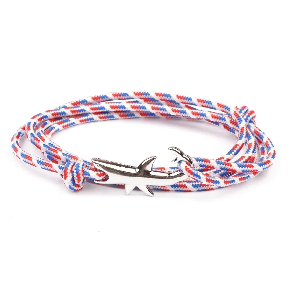 Fishhook Shark Milan Rope Bracelet Anchor Fashion Beach Umbrella Rope Bracelet Hand Rope Craft Couple Adjustable Jewelry