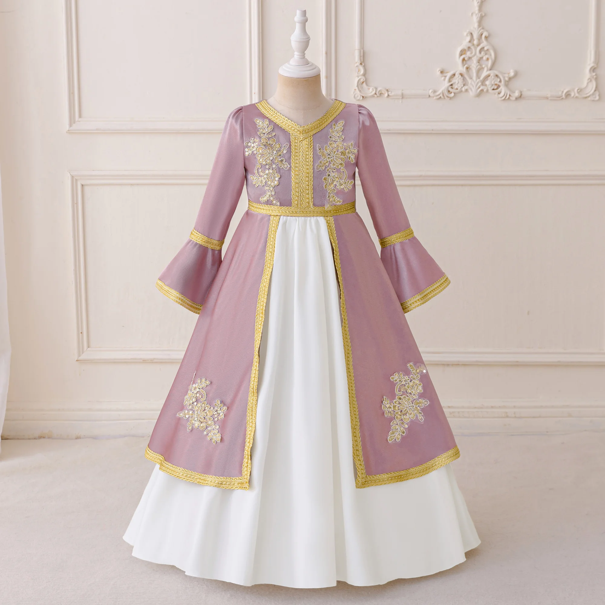Ramadan Muslim Kids Prayer Princess Dress for Girl Flower Long Sleeve Robe Arab Dubai Child Eid Party Enfant Gown Casual Dresses