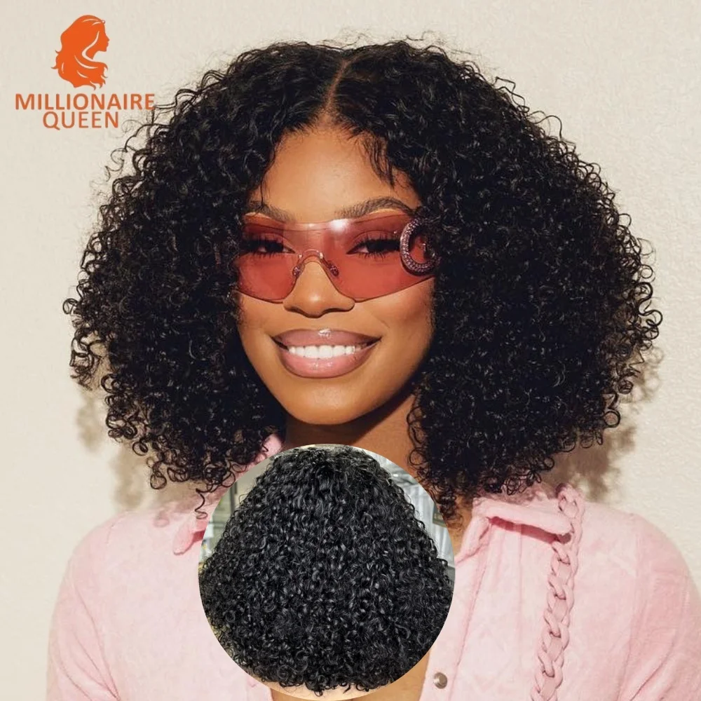 

Millionaire Queen 4x4 Кружевные фронтальные парики Супер двойной бесклеевой парик Предварительно выщипанные вьющиеся пикси Высокая плотность Парики из 100% человеческих волос