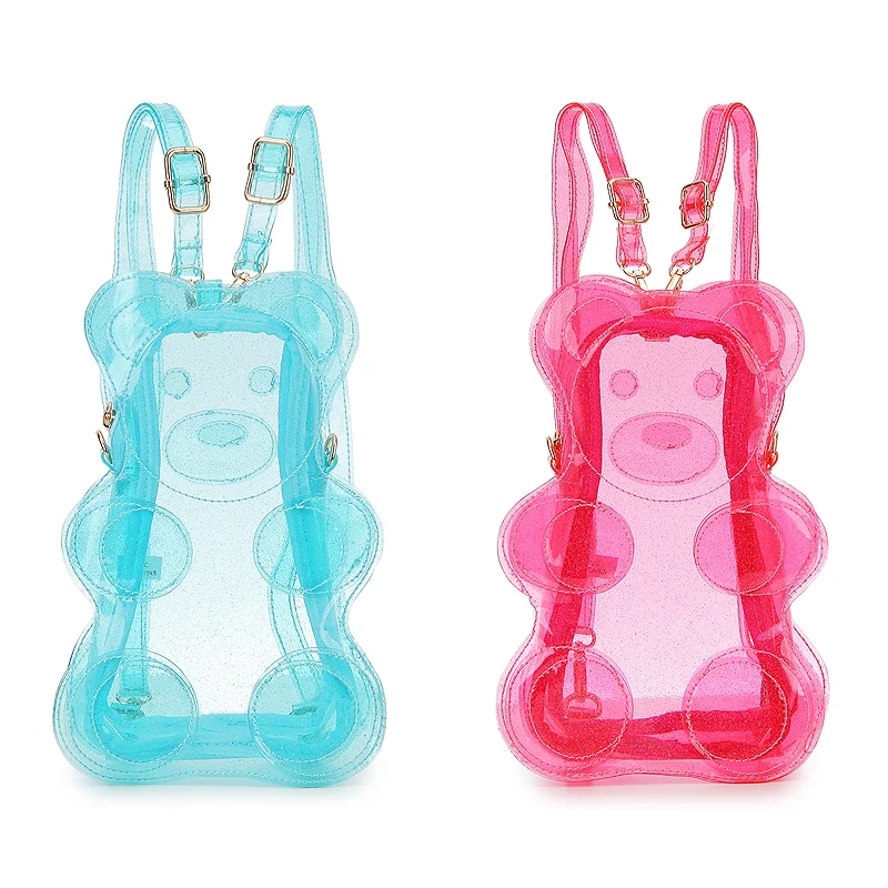 Pink Glitter Transparent Bear Women Backpack Kawaii Girls Clear Purse and Shoulder Bag Y2K Female Novelty PVC School Bag Gifts