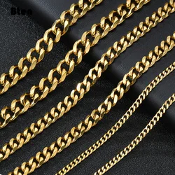 BTEN Mens Necklaces Chains Stainless Steel Black Gold Silver Color Necklace for Men Women Curb Cuban Jewelry 3/5/7mm