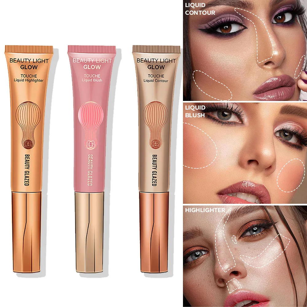 

BEAUTY GLAZED Liquid Blush Velvet Matte Natural Cream Multi-use Cheek Eye Tint Peach Blush Applicator Makeup