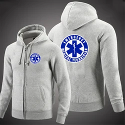 EMT Paramedic Emergency Medical 2023 Men's New Long Sleeve Printing Hooded Solid Color Zipper Jacket fashion Sweatshirt Tops