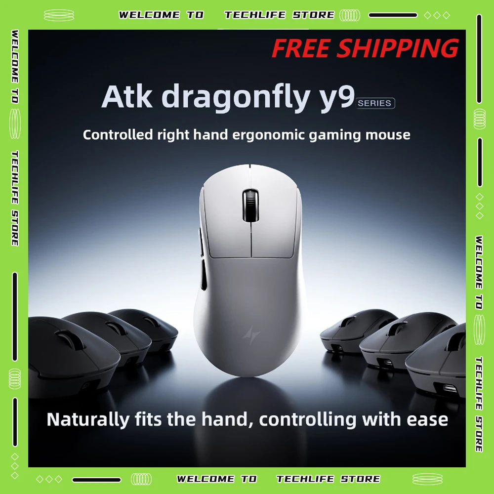 

New ATK Y9 Pro Max Ultimate Gaming Mouse Tri-Mode PAW3950 8K 55g Lightweight 150H Battery Ergonomic Grip Computer peripherals
