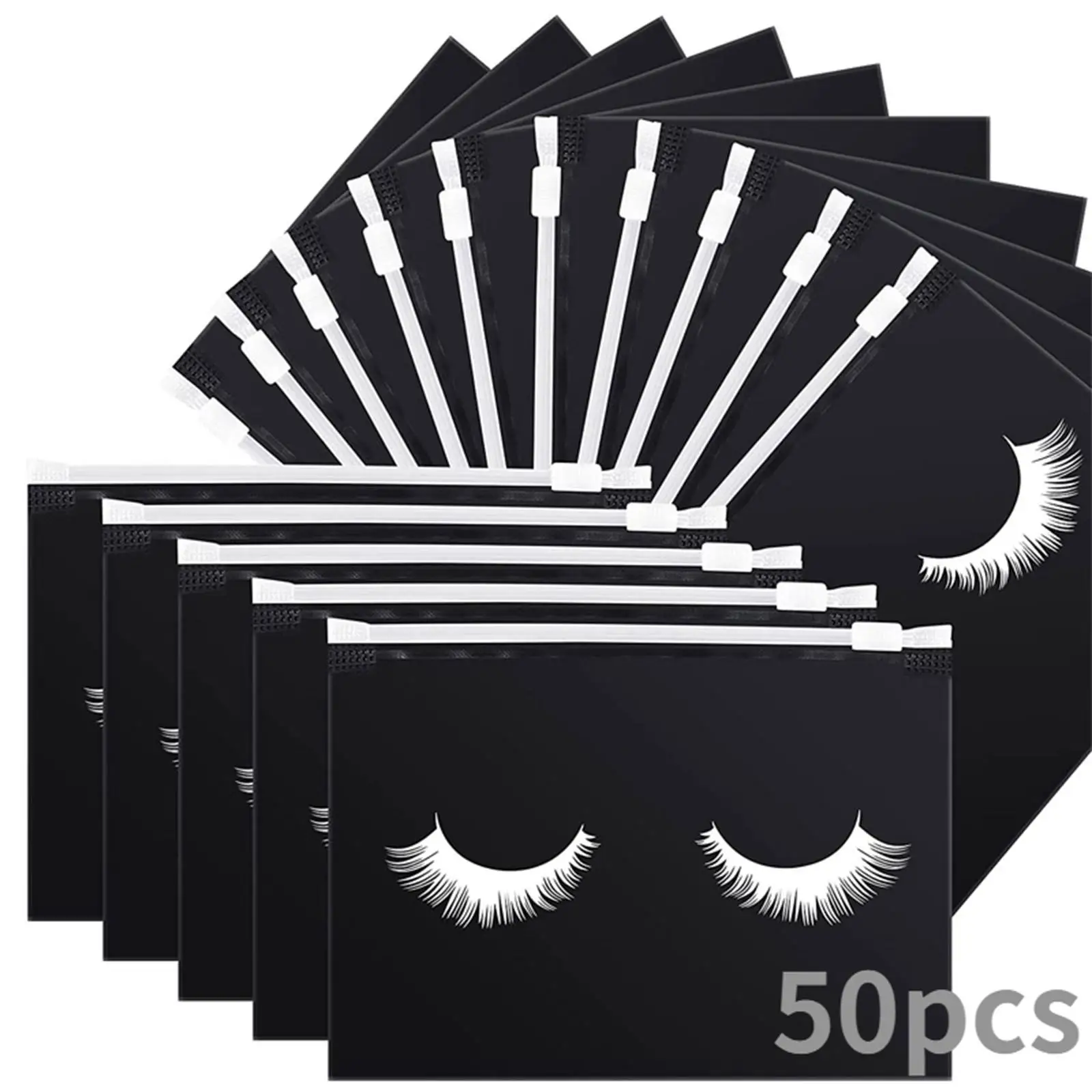 

5x50 Count Lash Bags Сумки для макияжа ресниц на молнии Очаровательные 15x10 см Черные