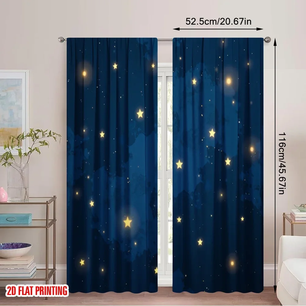 2 قطعة ستائر مطبوعة مسطحة ثنائية الأبعاد شاشة مسطحة نمط السماء المرصعة بالنجوم بوليستر بدون كهرباء حفلة عيد ميلاد للغرفة الجمالية
