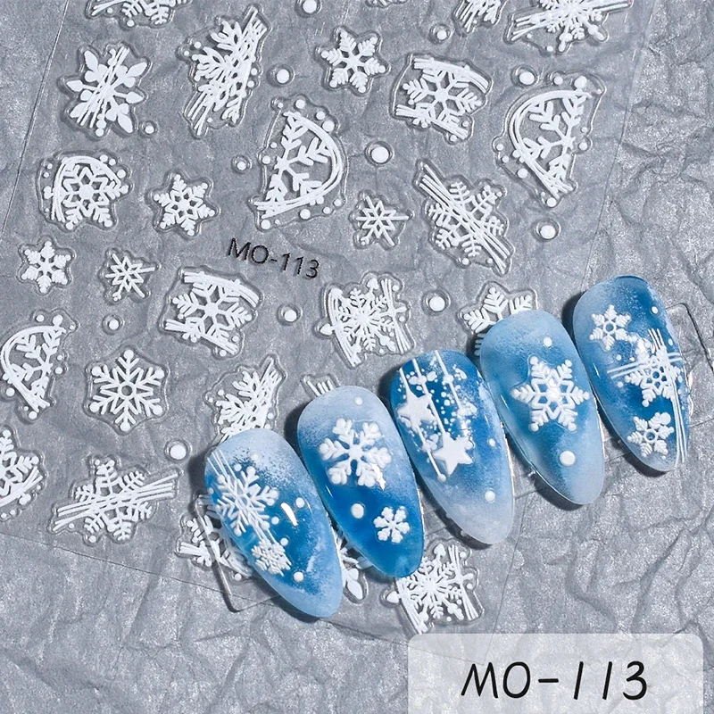 Calcomanías de uñas de copo de nieve blanco 5D, suministros de Navidad, pegatinas de Arte de uñas de Navidad, deslizadores de manicura autoadhesivos