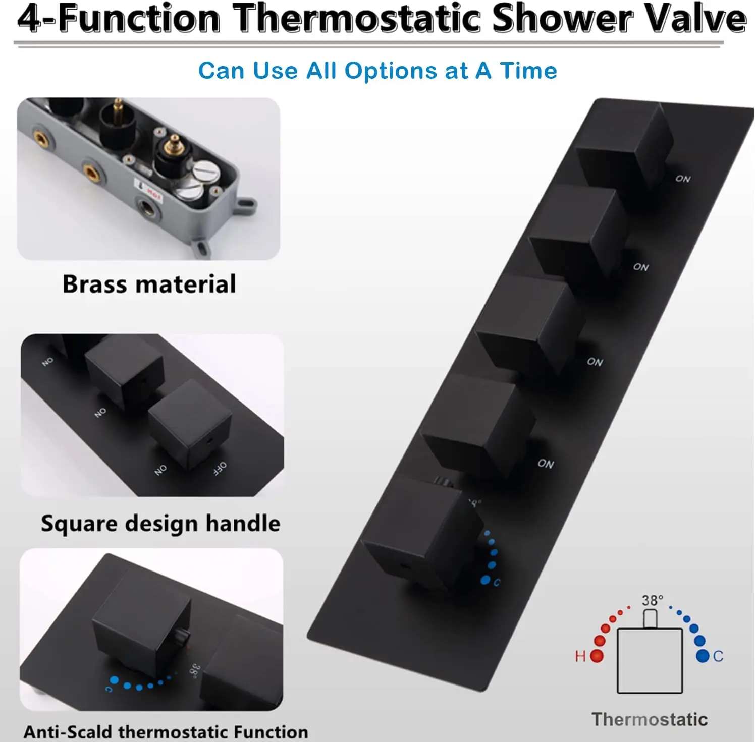 Mattschwarzes thermostatisches Regenduschsystem, großes LED-Ganzkörper-Spray-Duschsystem