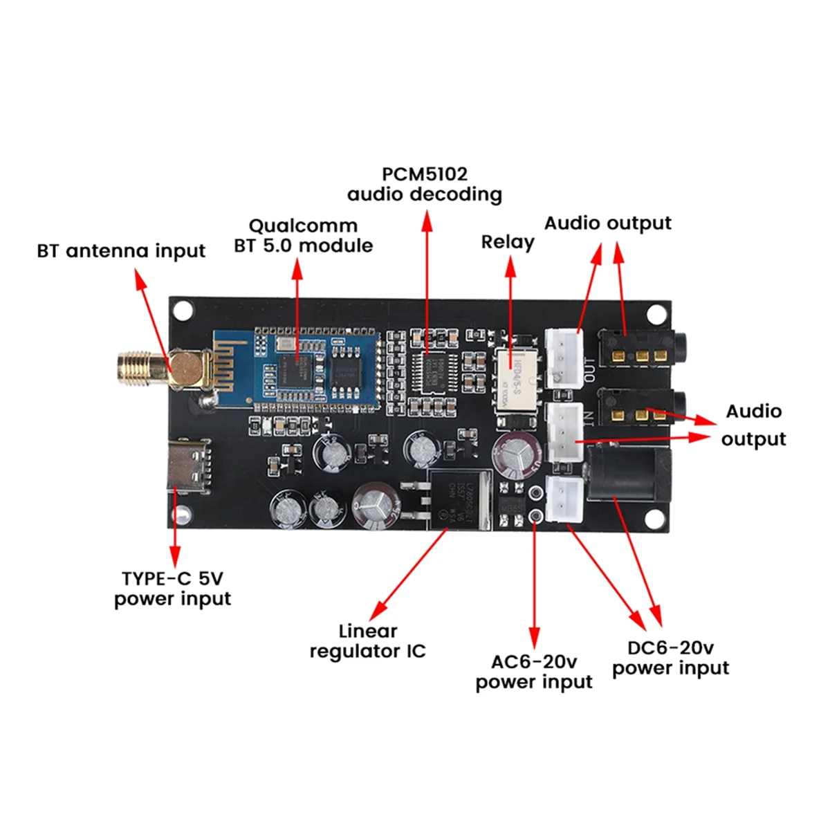 AA98 QCC3034 Bluetooth 5.1 Lossless Decoding Board Supporting -HD Modified Amplifier Audio DIY Board