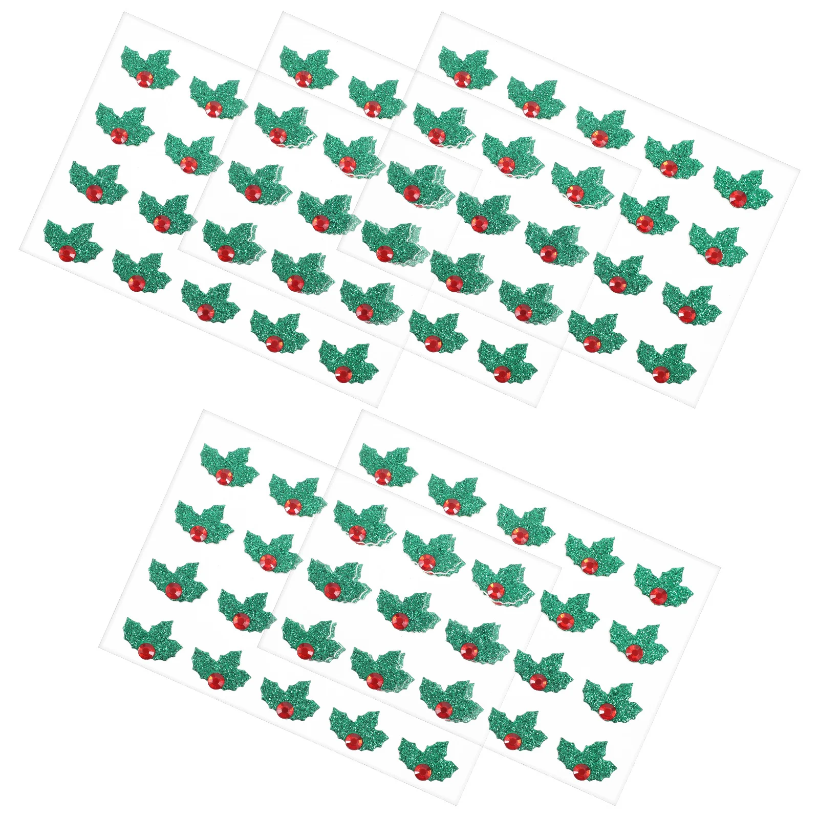 5 fogli adesivi natalizi con agrifoglio verde rosso glitter strass adesivi decorativi dimensionali acrilici per album di carte