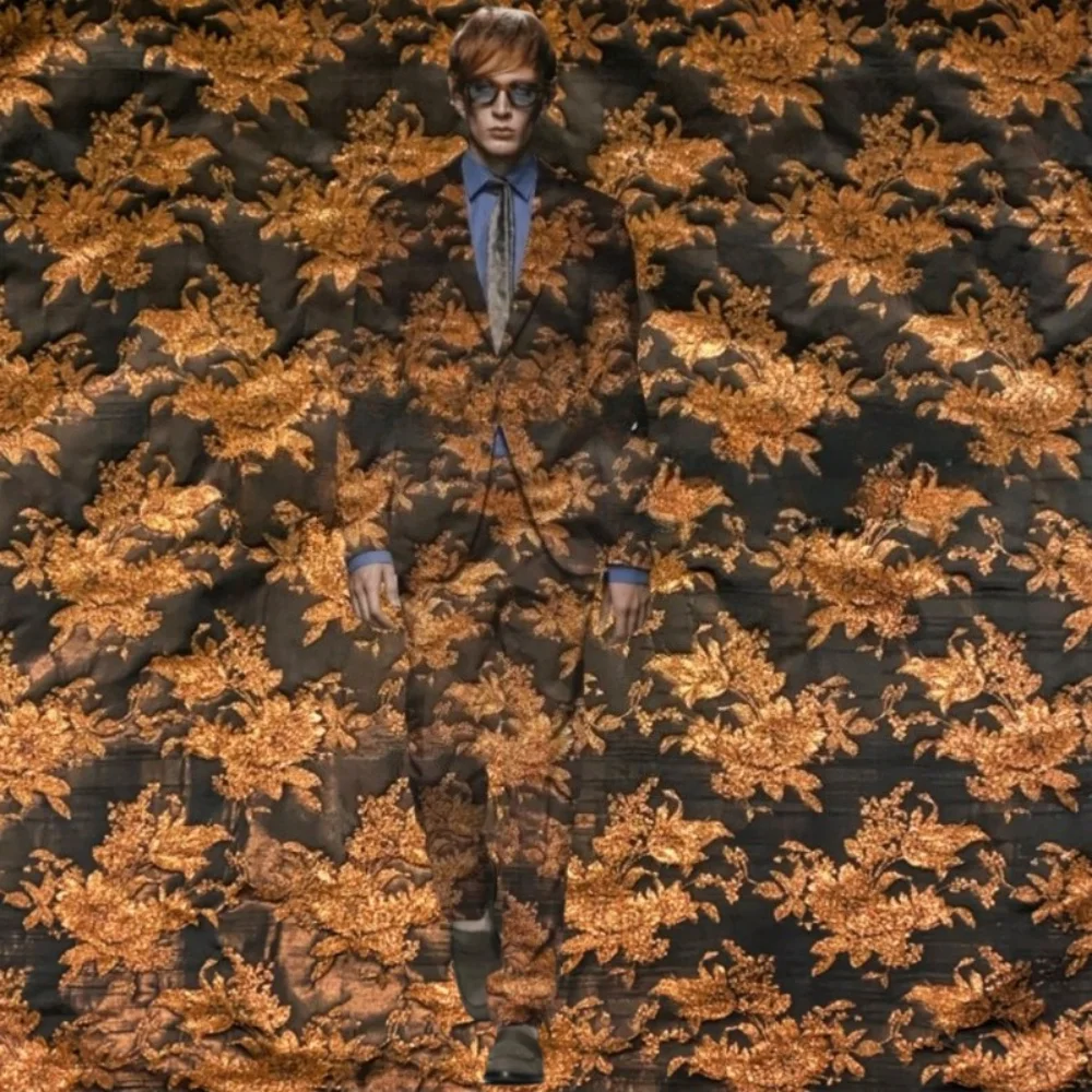 

Винтажный комплект блейзерного платья с тиснением в пряже из золотого парчи, жаккарда, европейский бренд, модный дизайн, шитье, оптовая продажа, ткань на метр