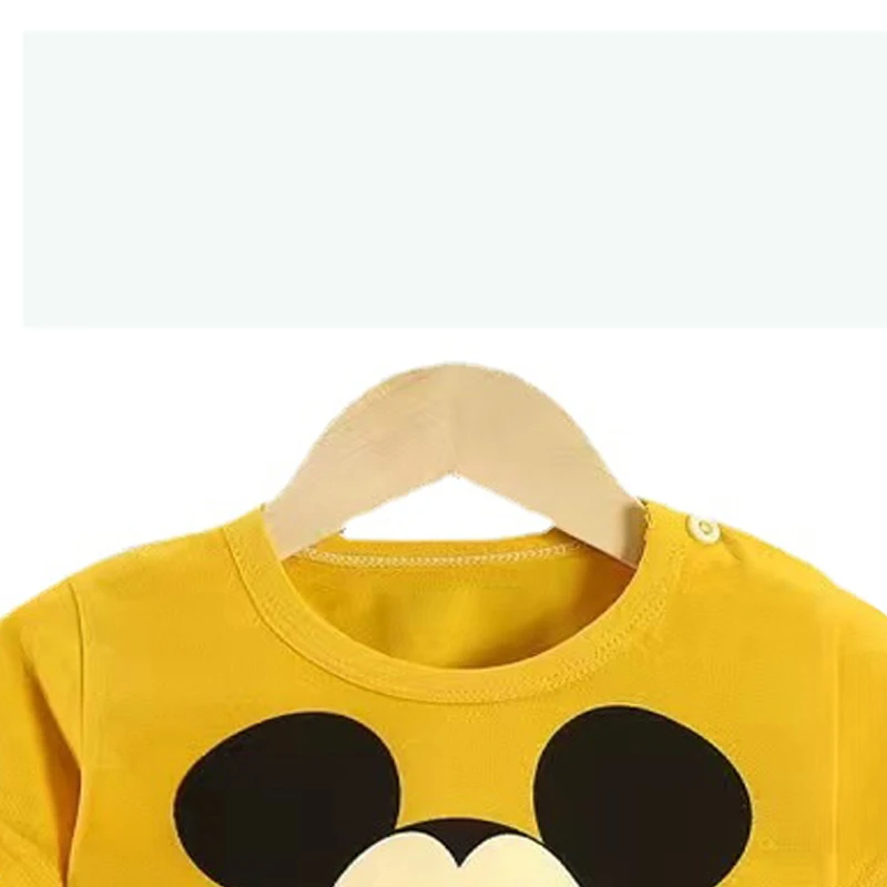 Setelan pakaian bayi kartun Disney, baju anak-anak lengan pendek, motif Mickey Mouse, baju katun anak-anak, 2 potong/set, pakaian musim panas