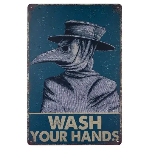 Retro Signs Wash Your Hands Vintage Metal Tin Signs Plague Doctor Wall 8x12