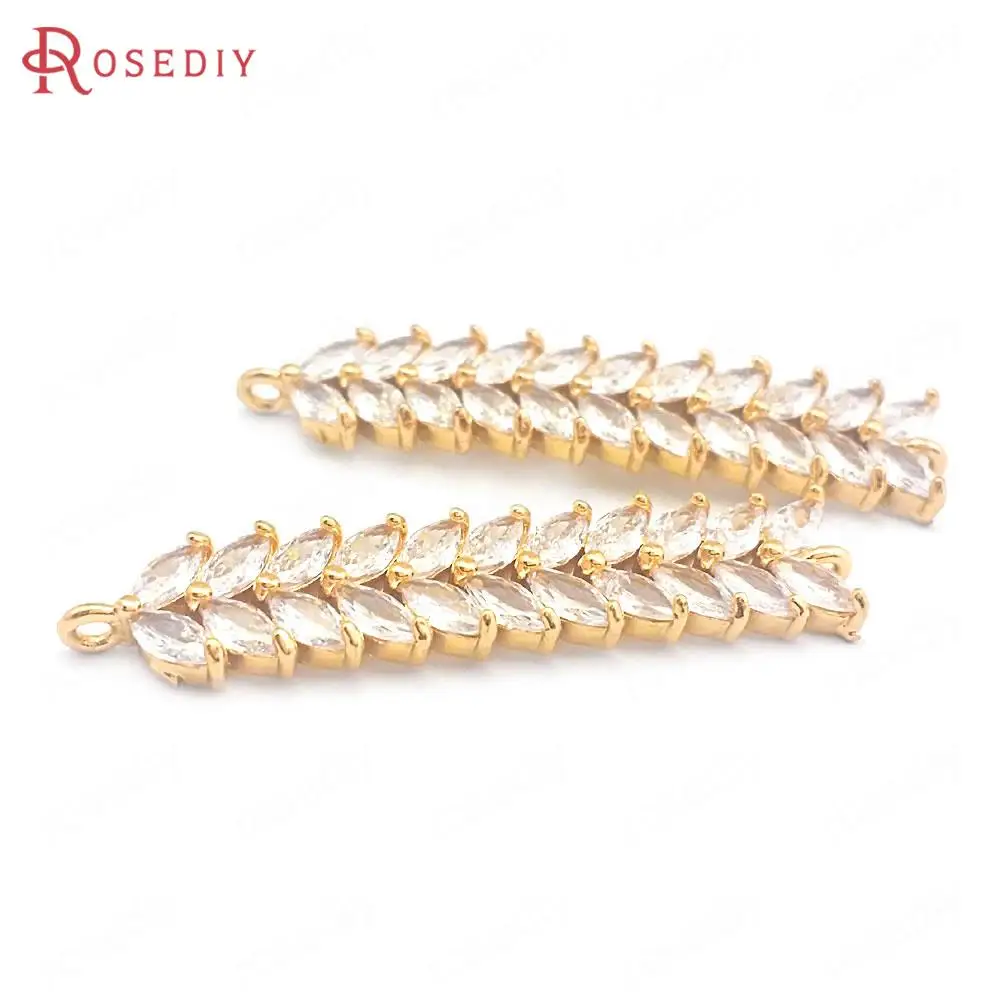 4PCS 18K Gold Color Brass Zircon 2 Holes Ear of Wheat Connect Charms Pendants Diy Jewelry Making Earrings Accessories for Women