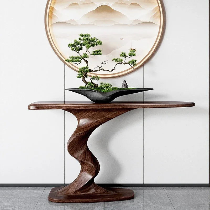 New Chinese-style entrance table, all solid wood strip case, entrance table against the wall, simple ebony Zen living room