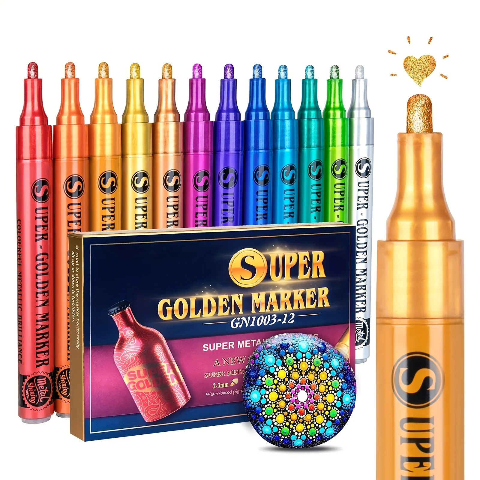 1 Set of 12 Vibrant Acrylic Paint Markers - Metallic Art Glitter Pens for Creative Crafting on Various Surfaces - Perfect for Sc