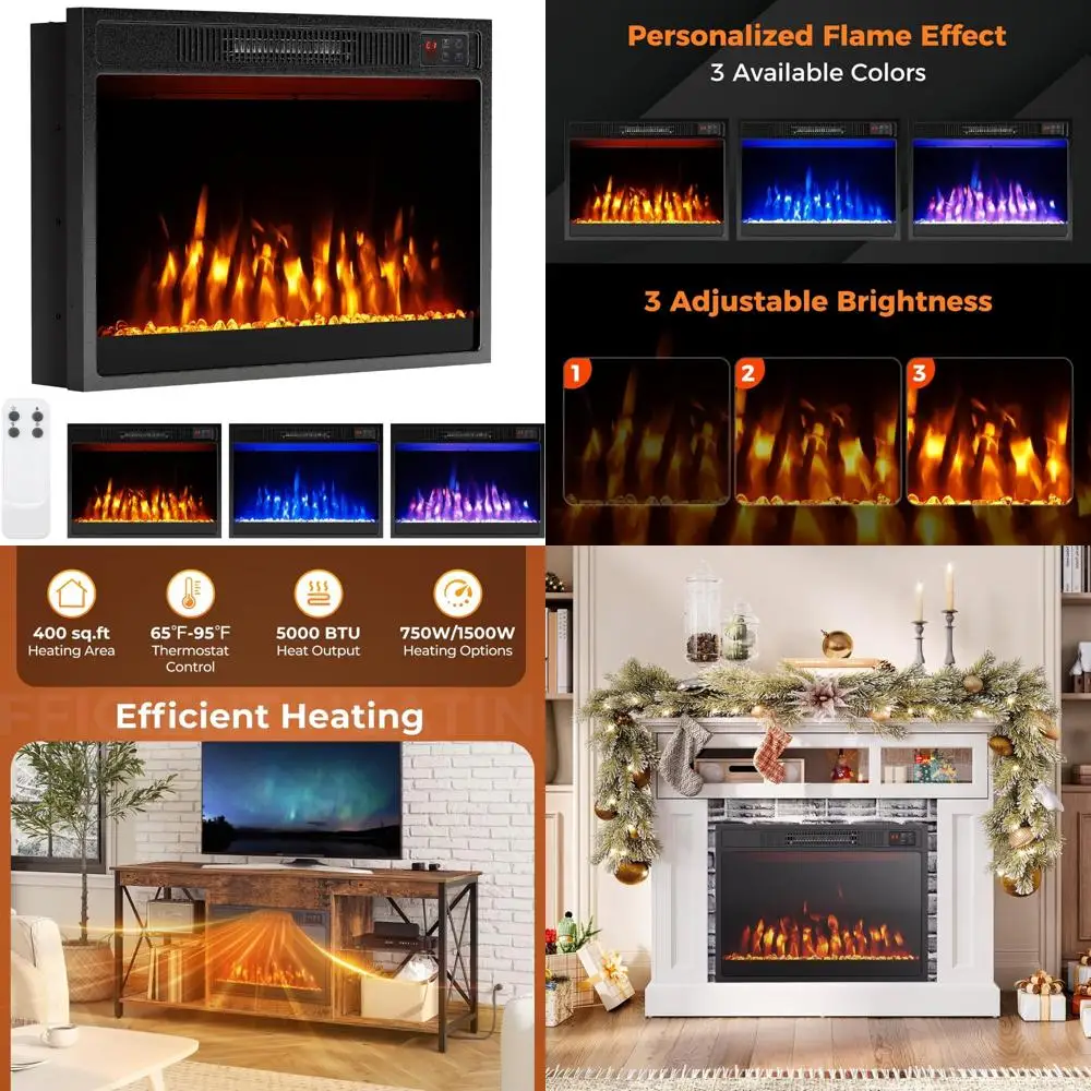 

Electric Fireplace Insert 23-inch - 750W/1500W Heater with 3 Flame Colors, Adjustable Brightness, and Thermostat for Cozy Living