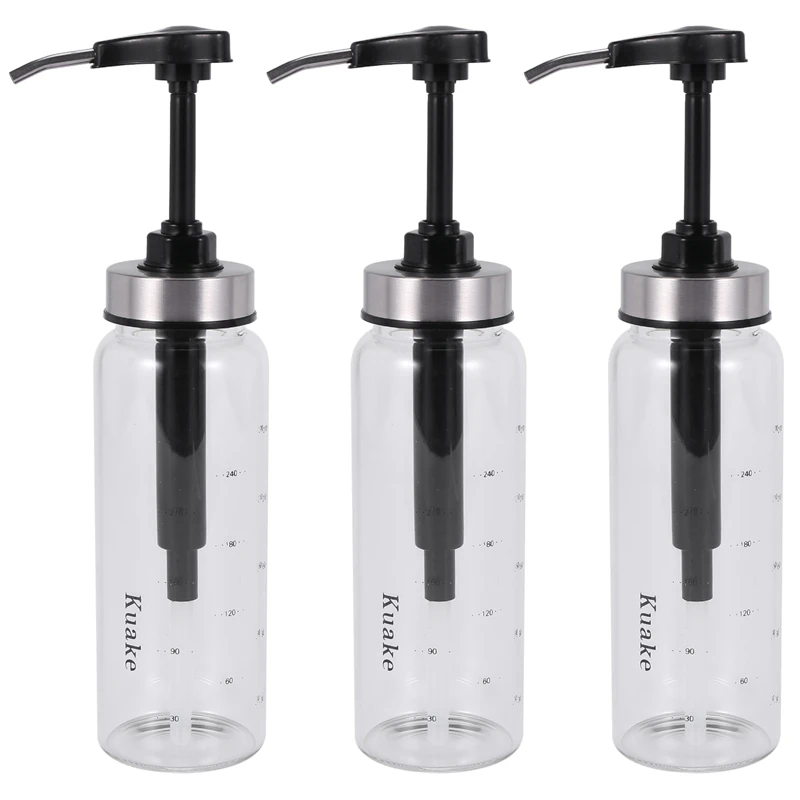 

3X Sauce Pump Dispenser With Glass Bottle Leakproof Kitchen Condiment Dispenser For Honey Ketchup Mustard Mayo