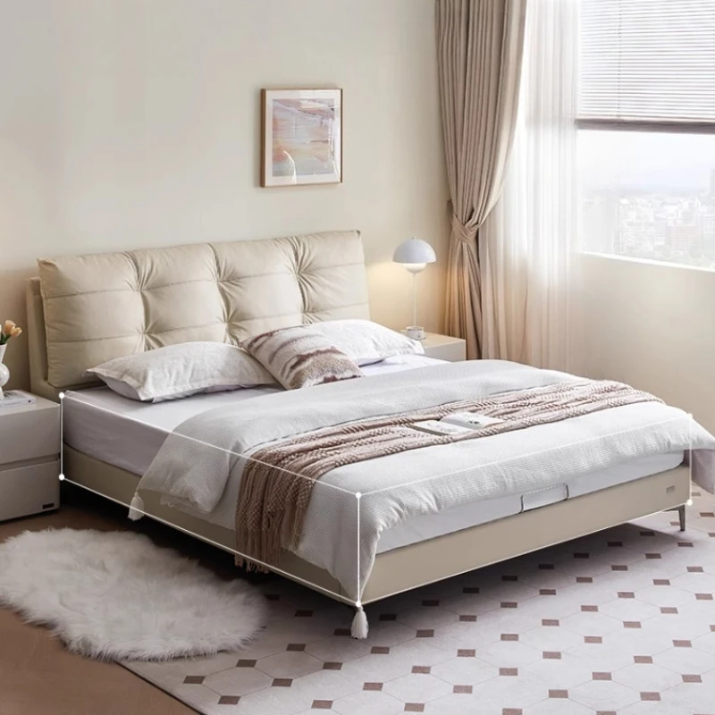 

Modern Luxury Puff Cream Style Leather Double Bed Marriage Beds 2 People Double Bed With Mattress Included Bedroom Furniture