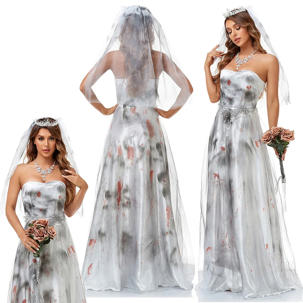 

Halloween Costume Cosplay Ghost Bride Veil Dresses Clothing Roleplay Costume Disguise For Women Adult Outfits Halloween Suits