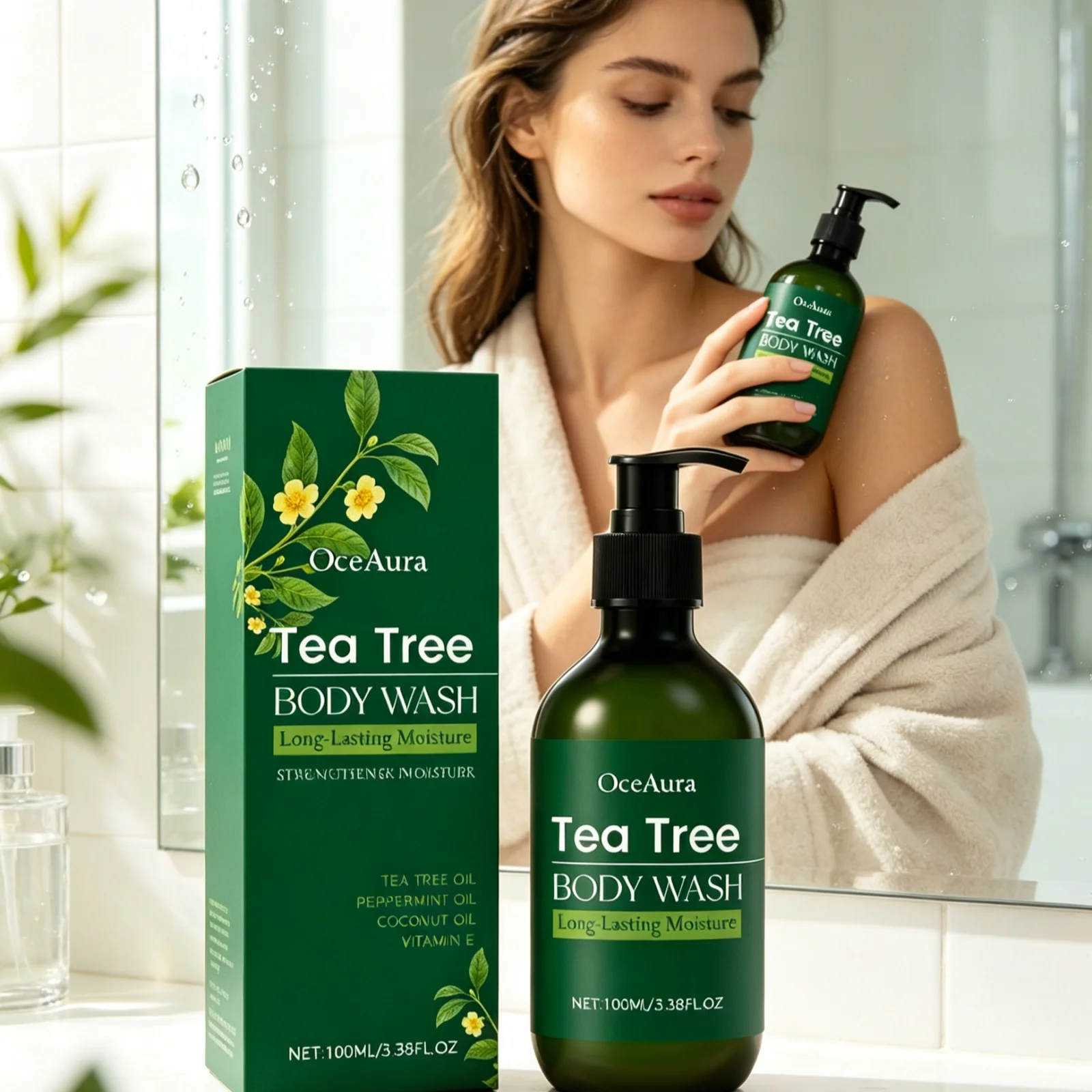 OceAura Tea Tree Body Wash Long Lasting Hydrating Body Preventing Water Loss Repair Skin Barrier No Tightness Moisture Bath Gel