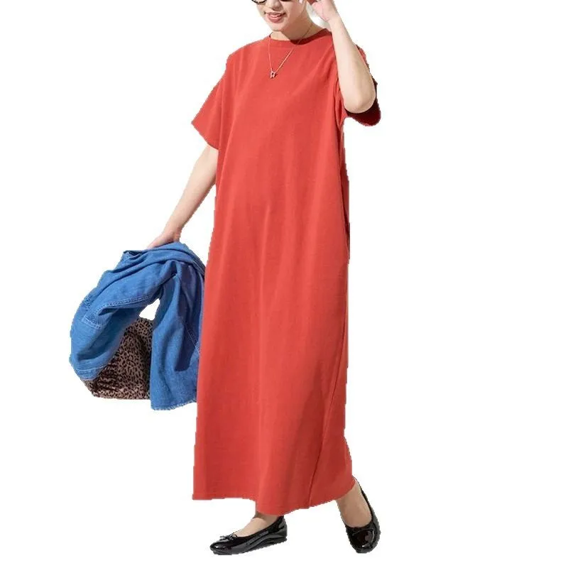Japanese new style T-shirt dress for women, solid color, lazy style, fashionable high-end loose slim short-sleeved skirt
