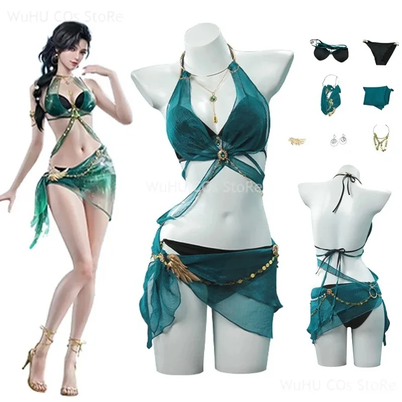 Игра Naraka: Bladepoint Косплей Canaan Косплей Костюм Купальный костюм Женский комплект нижнего белья Холтер Топ Юбка Стринги Рукава Сексуальный костюм