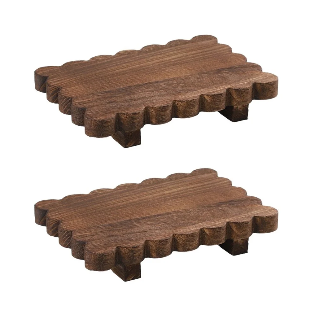 Scalloped Wooden Tray Stand for Home Decor For Soap Candles Perfume Plants Farmhouse Style 22x15x4cm Dimensions