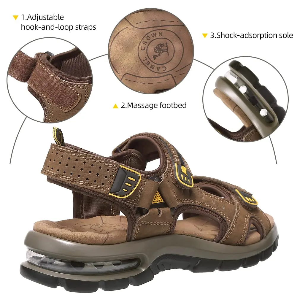 GOLDEN CAMEL Men\'s Leather Sandals for Hiking Walking Beach Treads Water Athletic Outdoor with Premium Air Cushion Waterproof