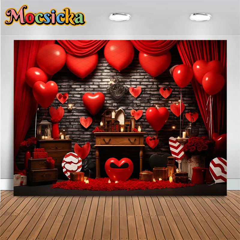 Mocsicka วันวาเลนไทน์การถ่ายภาพพื้นหลังโรแมนติกสีแดงรักบอลลูนครอบครัววันหยุดภาพงานแต่งงานฉากหลังตกแต่งแบนเนอร์