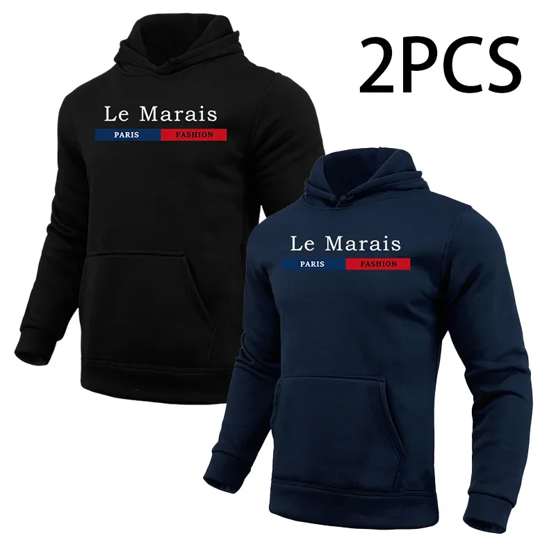 2 stücke Hoodies Männlichen Herbst Winter Mit Kapuze Langarm Pullover Städtischen Casual Mode Hoody Top Hause Outdoor Komfort Warme Sweatshirts