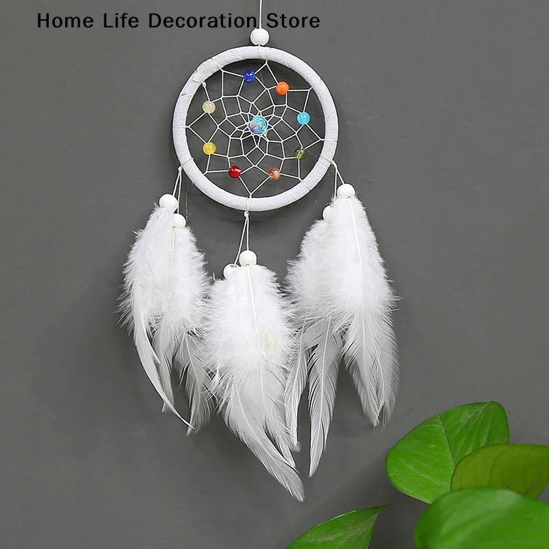 Handmade Dream Catcher Hanging With Rattan Bead Feathers Nordic Home Decor Wall Hanging Crafts for Bedroom Living Room Car Deco