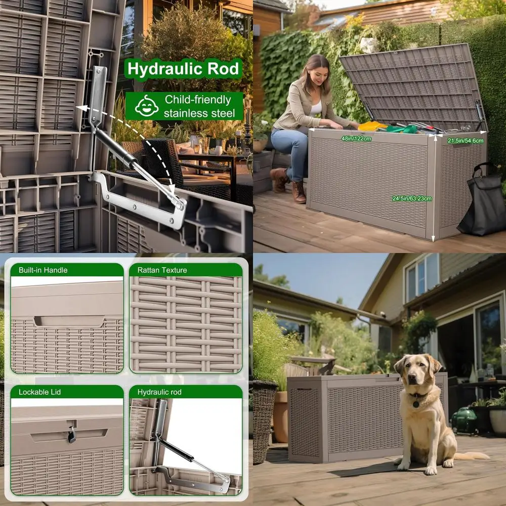 

Серый водонепроницаемый ящик для хранения на открытом воздухе, вместимость 100 галлонов, запираемый ящик для террасы для мебели для патио, садовых инструментов и хранения инструментов