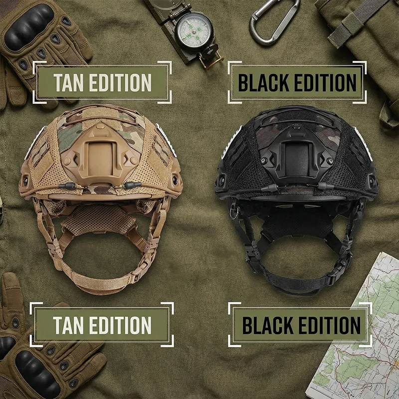 Adjustable Tactical Helmet with Battery Pouch & Cover for Airsoft, Cosplay, Outdoor Games