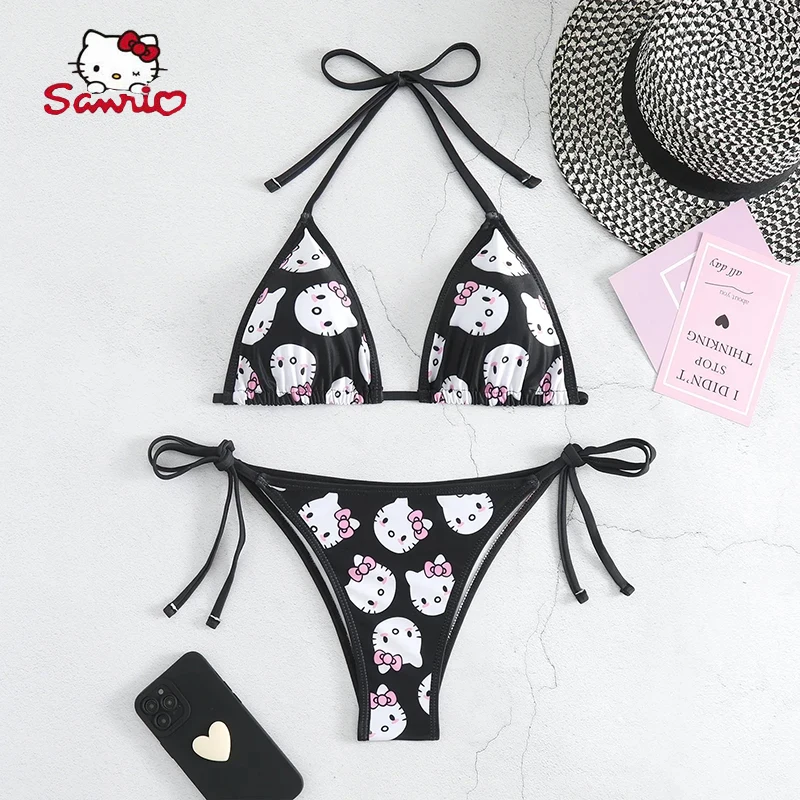 

Sanrio Hello Kitty Bikini Set Y2K Anime Summer Beach Swimwear Soft Side Strappy Panties Bras Sexy Bikinis Kawaii Swimsuit