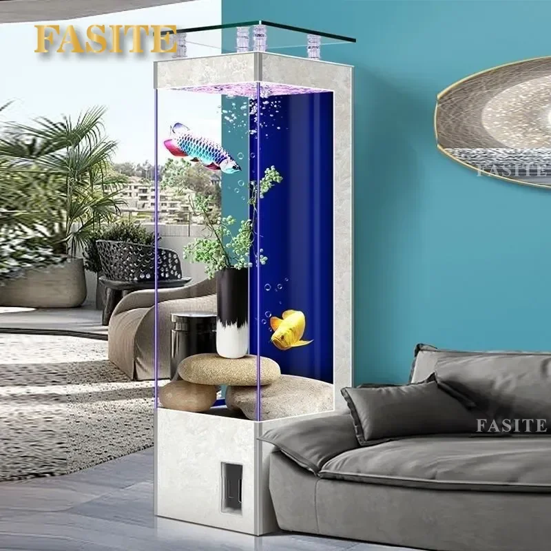 For Modern Square Floor Standing Fish Tank Solid Wood Board Self Circulating Ecological Aquarium Mute Living Room Home Decor