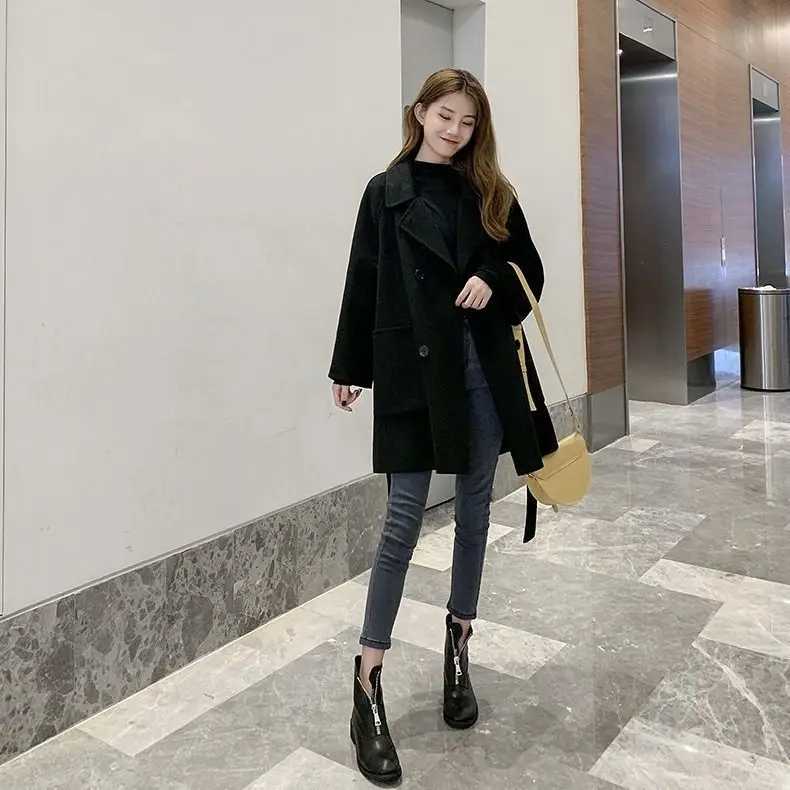 Xiaoxiangfeng Woolen Coat Women\'s New Fashion Korean Version Medium Long Loose Woolen Coat Trend