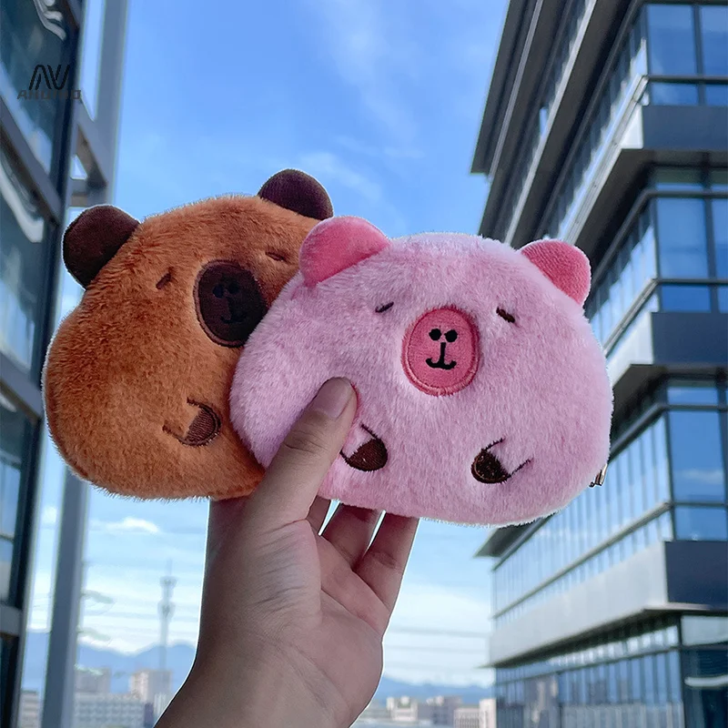 Plush Capibara Coin Purse Pendant Cartoon Capybara Headphone Storage Bag Keychain Portable Lipstick Bag Key Case