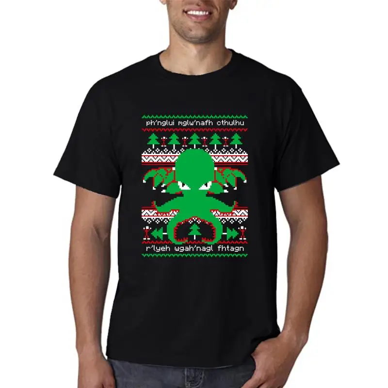 Cthulhu Cultist Christmas Santa T-Shirt Men's Customizable Hand-Painted Design Unique Fashion Casual Wear